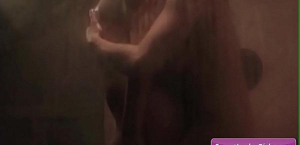  Beautiful lesbian teens Chloe Cherry, Serene Siren making out in the shower and reach intense orgasms